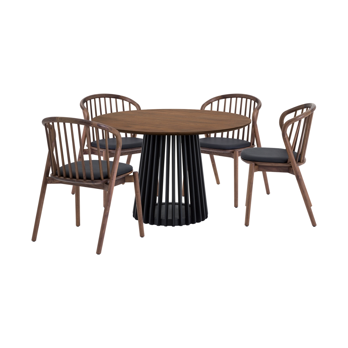 Picture of Armen Living SETRPA5ECWALBLK Pasadena Echo Round Dining Set with Walnut & Black Finish Table & Walnut Finish Chairs - 5 Piece