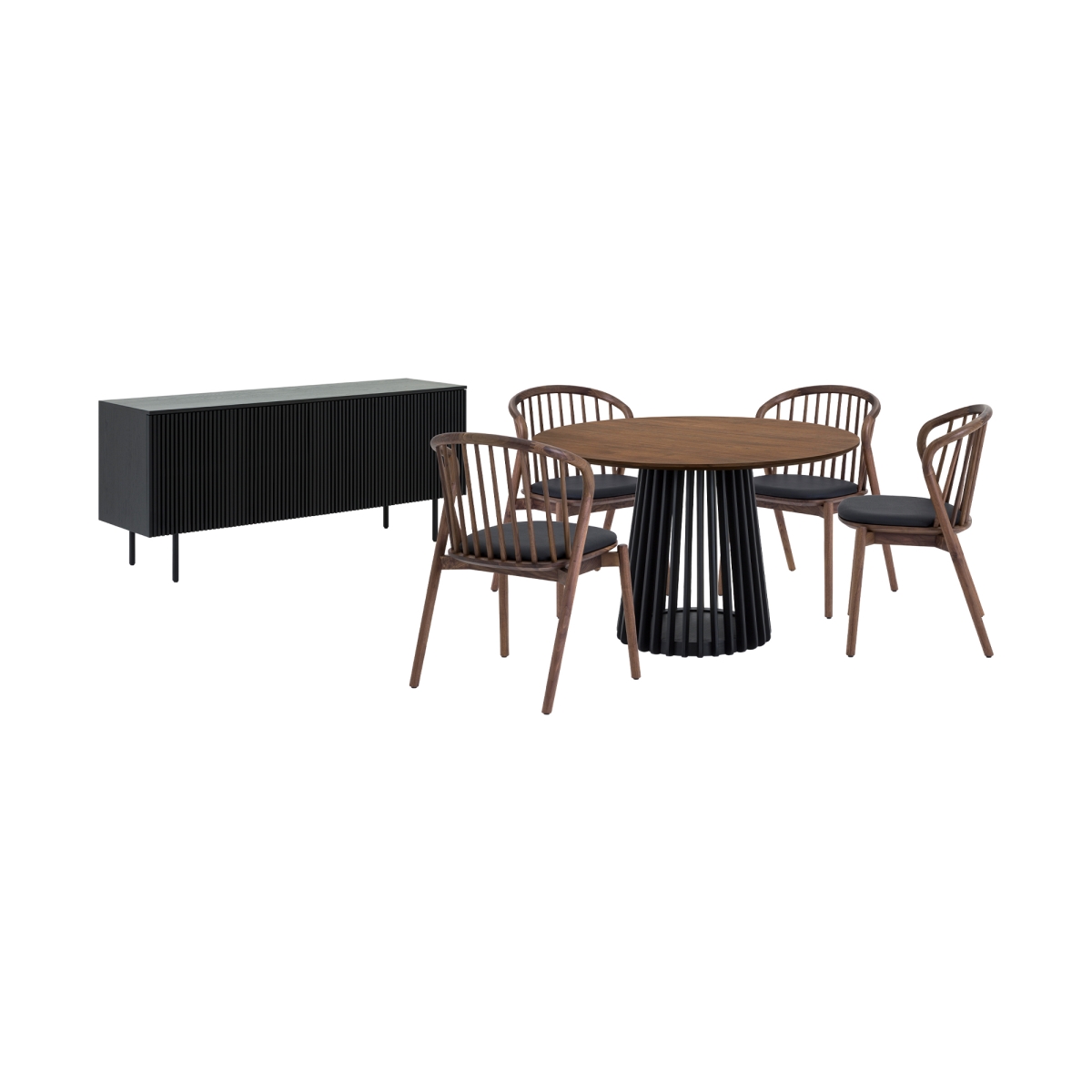Picture of Armen Living SETRPA6ECWALBLK Pasadena Echo Round Dining Set with Buffet&#44; Black Finish with Walnut Finish Table Top & Chairs - 6 Piece