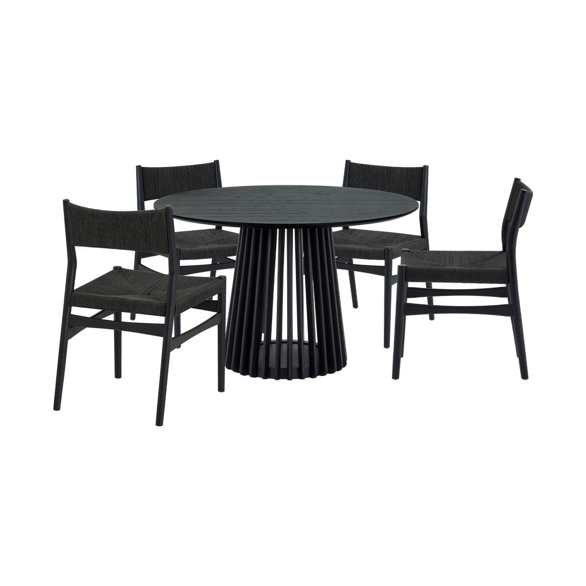 Picture of Armen Living SETRPA5ERBLK Pasadena Erie Round Dining Set&#44; Black Oak Finish with Paper Cord Chairs - 5 Piece
