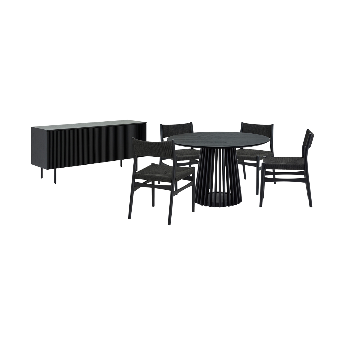 Picture of Armen Living SETRPA6ERBLK Pasadena Erie Round Dining Set with Buffet&#44; Black Oak Finish with Paper Cord Chairs - 6 Piece
