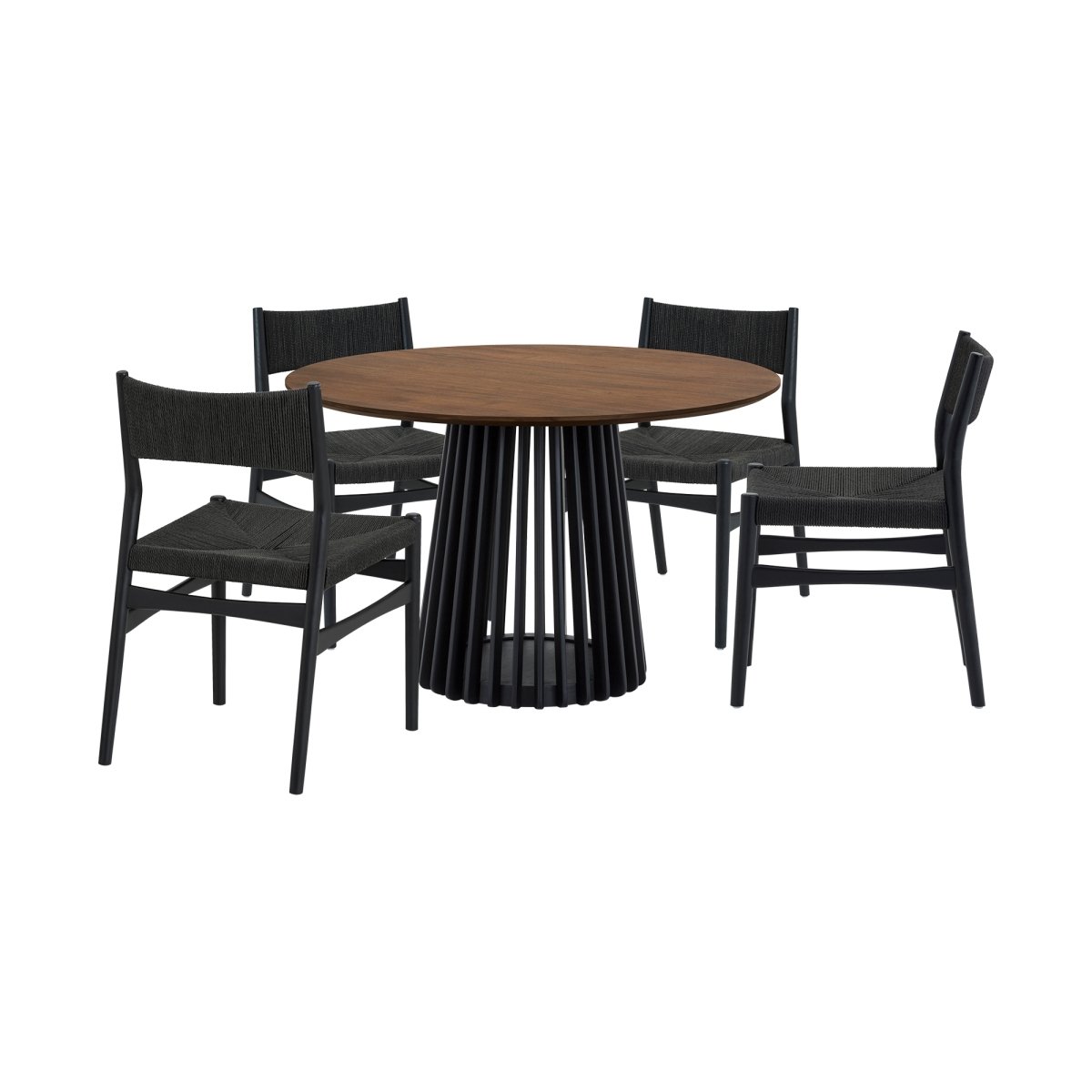 Picture of Armen Living SETRPAWAL5ERBLK Pasadena Erie Round Dining Set with Paper Cord Chairs&#44; Walnut & Black Finish - 5 Piece