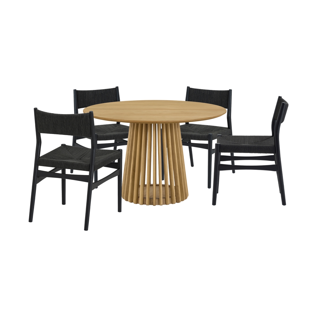 Picture of Armen Living SETRPANAT5ERBLK Pasadena Erie Round Dining Set with Black Paper Cord Chairs&#44; Natural Oak Finish - 5 Piece