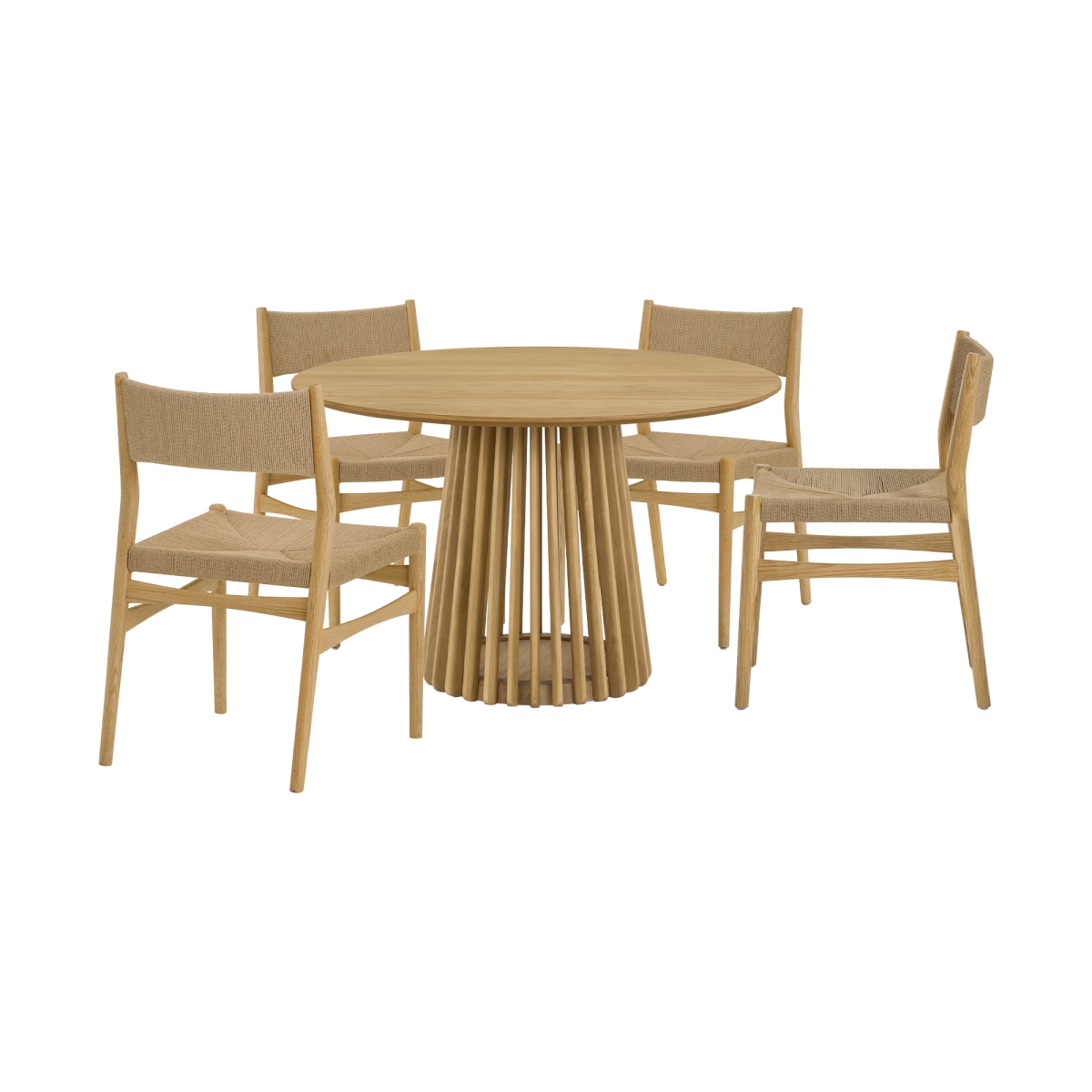 Picture of Armen Living SETRPA5ERNAT Pasadena Erie Round Dining Set with Paper Cord Chairs&#44; Natural Oak Finish - 5 Piece