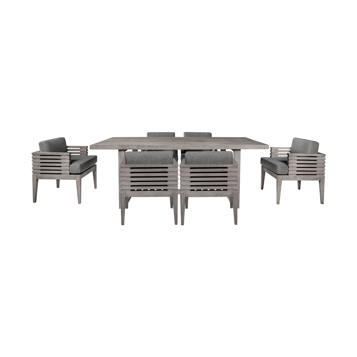 SETVIDI7GRY Vivid Outdoor Patio Dining Set, Gray Eucalyptus Wood with Gray Olefin Cushions - 7 Piece -  Armen Living