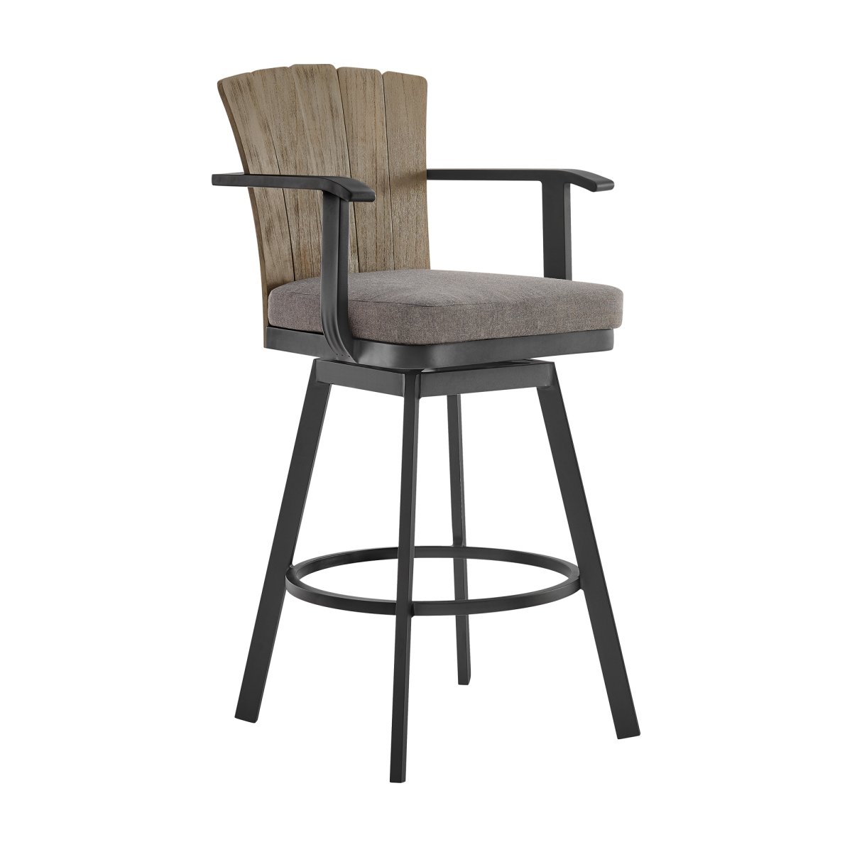 LCHABABLKCH30 Hazel Outdoor Patio Swivel Bar Stool, Aluminum with Teak Wood & Charcoal Cushion -  Armen Living