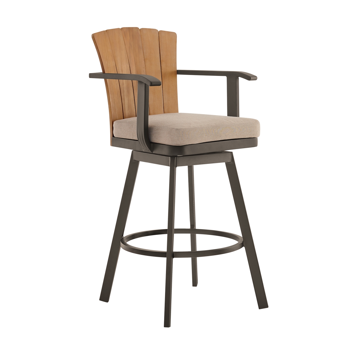 LCHABABRN30 Hazel Outdoor Aluminum Patio Swivel Bar Stool, Teak Wood & Brown Cushion -  Armen Living