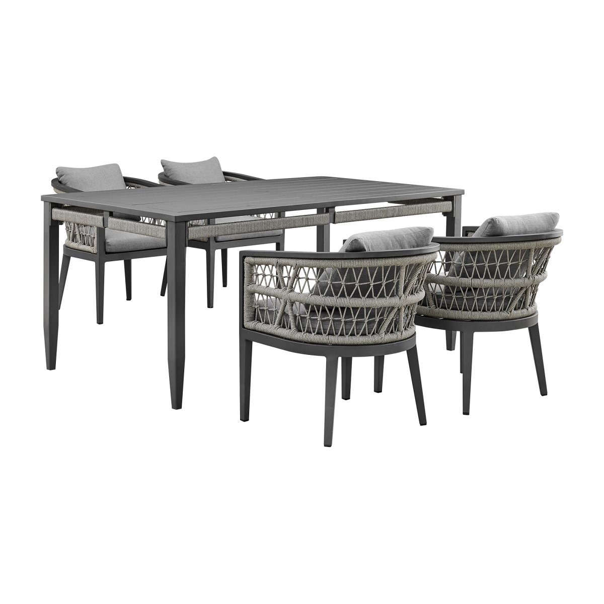 Picture of Armen Living SETODZE5GRY Zella Outdoor Aluminum Patio Dining Set&#44; Light Gray Rope & Cushions - 5 Piece