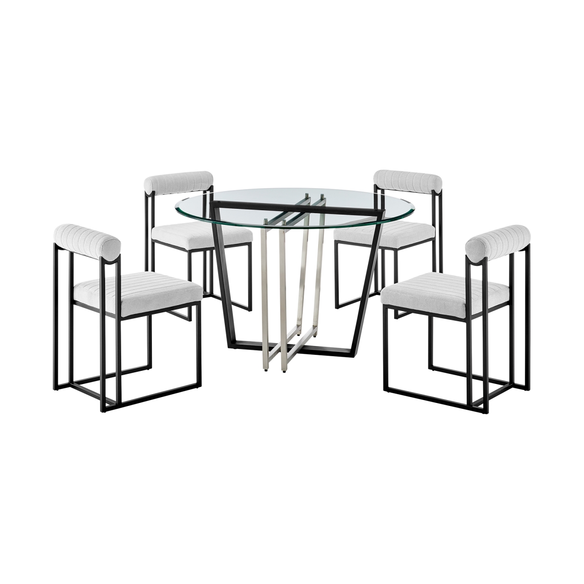 Picture of Armen Living SETDE5BLKLGRY Devi Anastasia Round Glass Dining Table Set with Matte Black Iron & Light Gray Fabric - 5 Piece