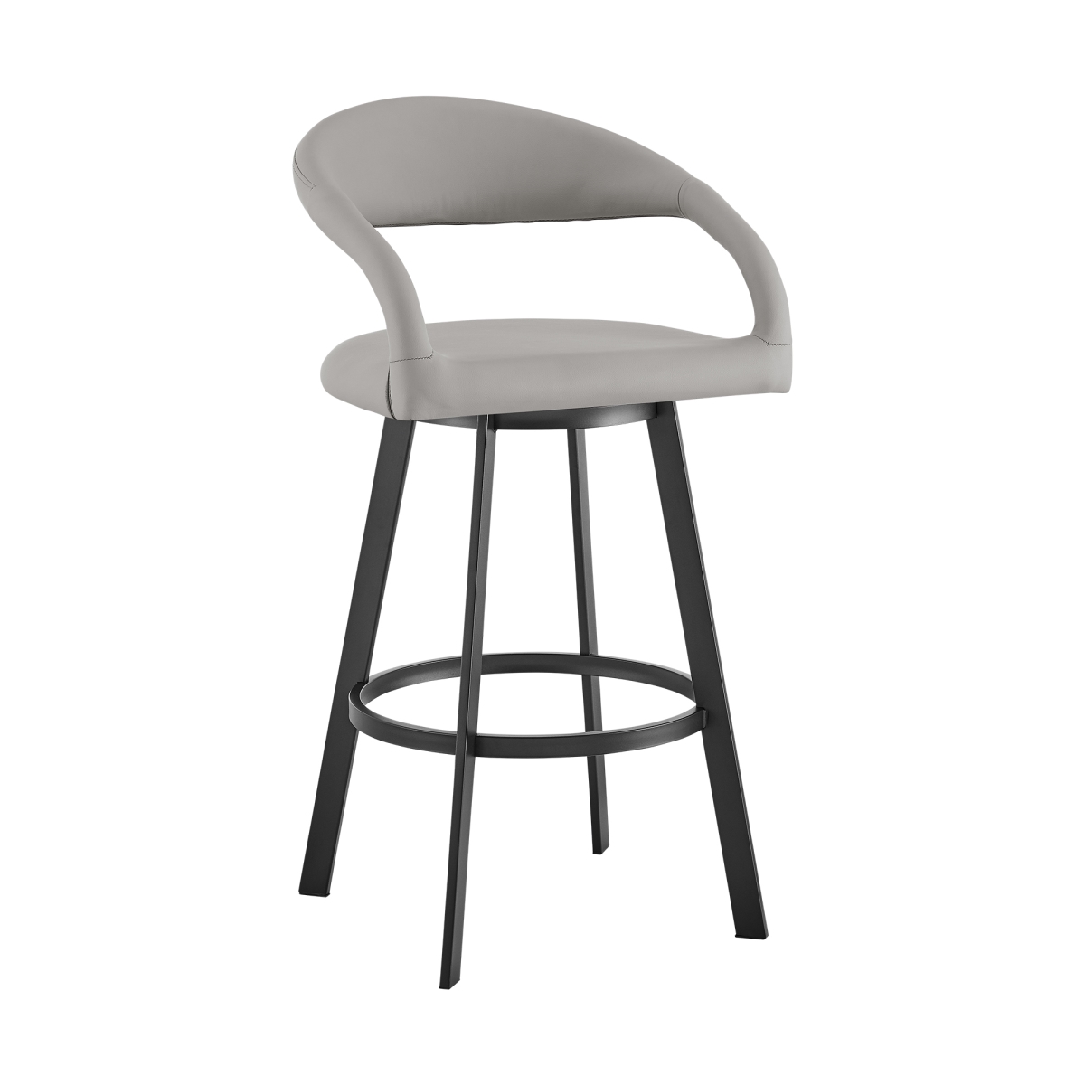 Picture of Armen Living LCRASWBABLKPGRY30 30 in. Faux Leather Ramona Swivel Bar Stool with Matte Black Iron - Light Gray
