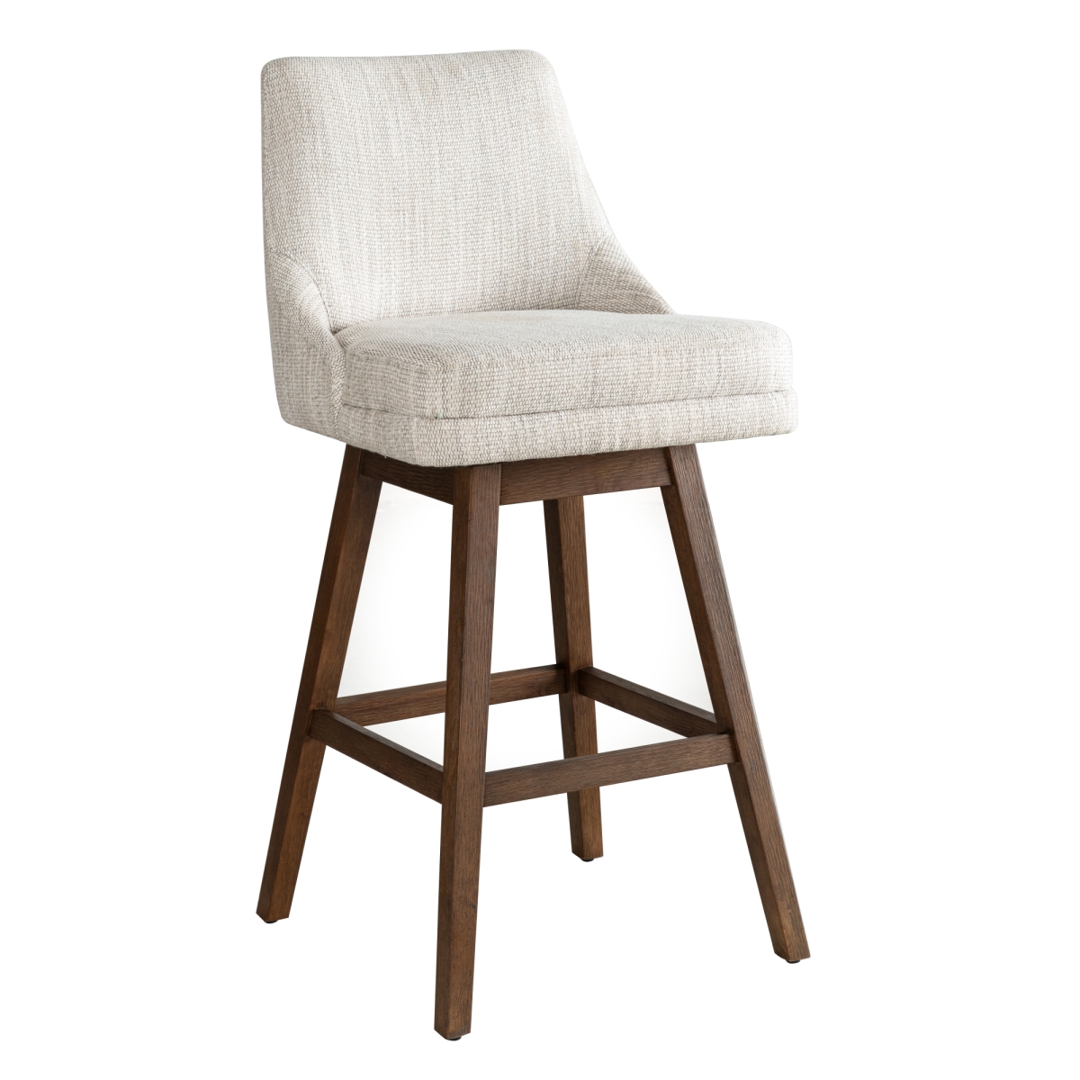 Picture of Armen Living LCBRBABRNBG30 30 in. Branson Solid Wood Upholstered Bar Height Swivel Barstool with Fabric Seat - Brown Wood & Beige