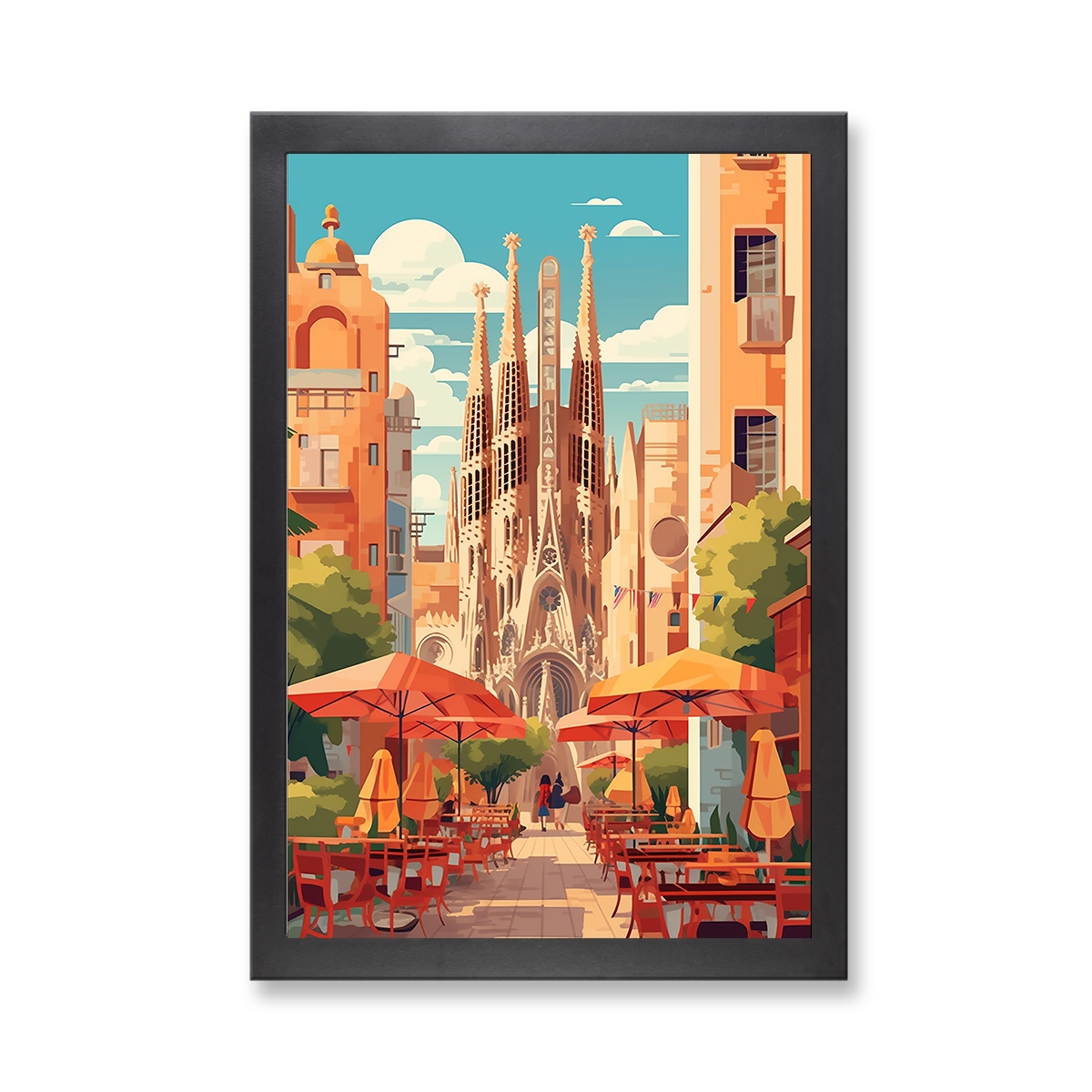 73637 - Framed Print 'Barcelona Spain Cafe'  (Size 24x34")