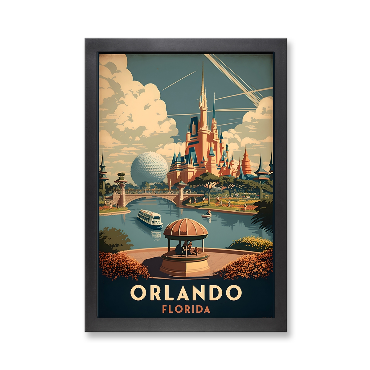 73600 - Framed Print 'Vintage Orlando Florida Landmarks'  (Size 24x34")