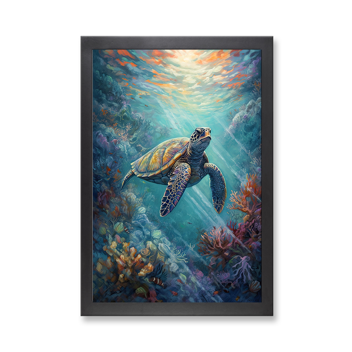 73611A - Framed Print 'Sea Turtle Greeting'  (Size 24x34")