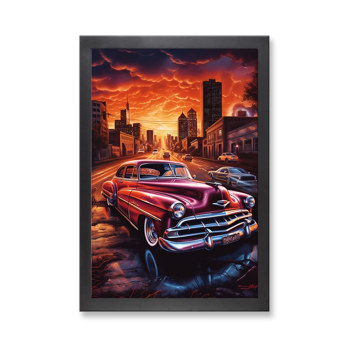 73531 - Framed Print 'Red Lowrider Chevrolet Fleetline Fleetmaster - Chevy Bomb'  (Size 24x34")