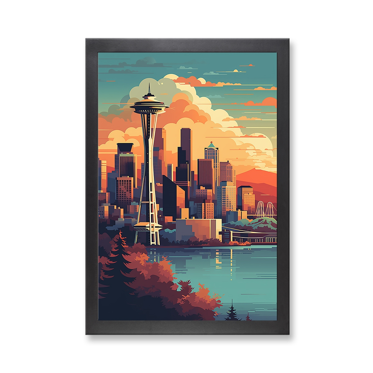 73639 - Framed Print 'Vintage Vancouver Skyline'  (Size 24x34")