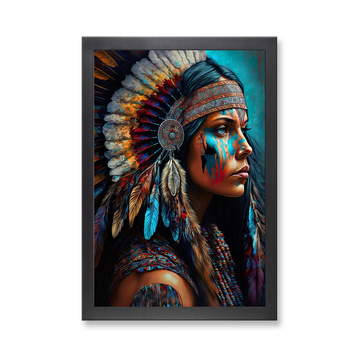73578 - Framed Print 'Blue Feather - Native American Woman'  (Size 24x34")
