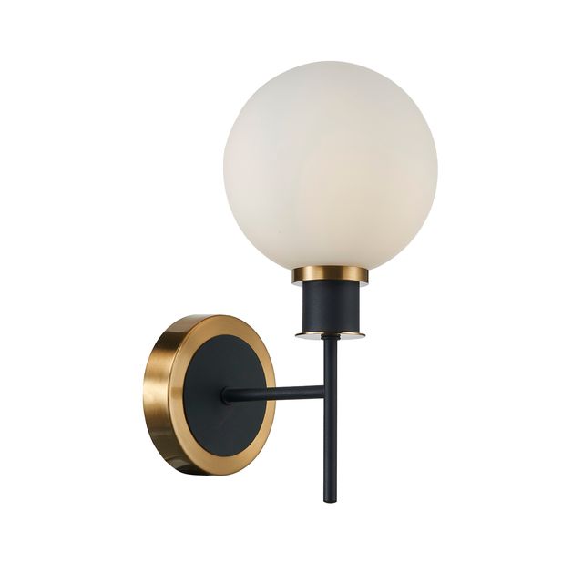Picture of Artcraft of Montreal AC11871WH 12 in. Gem Collection 1-Light Sconce with White Glass&#44; Black & Brushed Brass