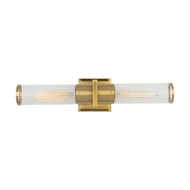21 in. Positano Collection 2-Light Bathroom Vanity Light & Clear Glass, Brushed Brass