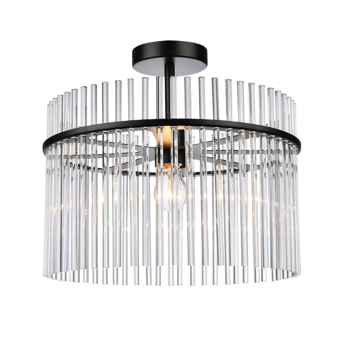 AC12081BK 15.7 in. Ava 1 Light Semi Flush Mount with Glass Rods, Black