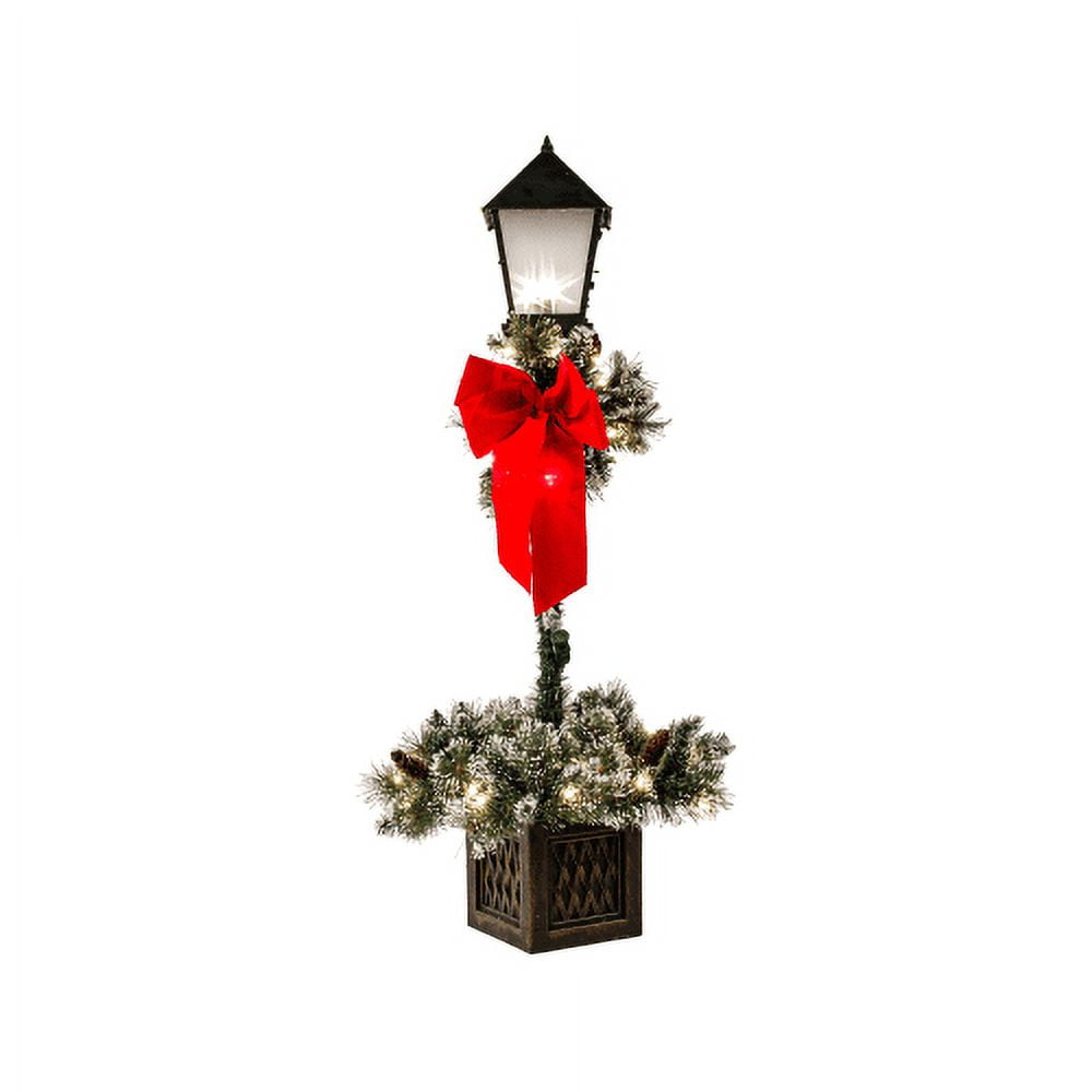 4 ft. Lighted Lamp Post with Pine, Berries & Red Bow