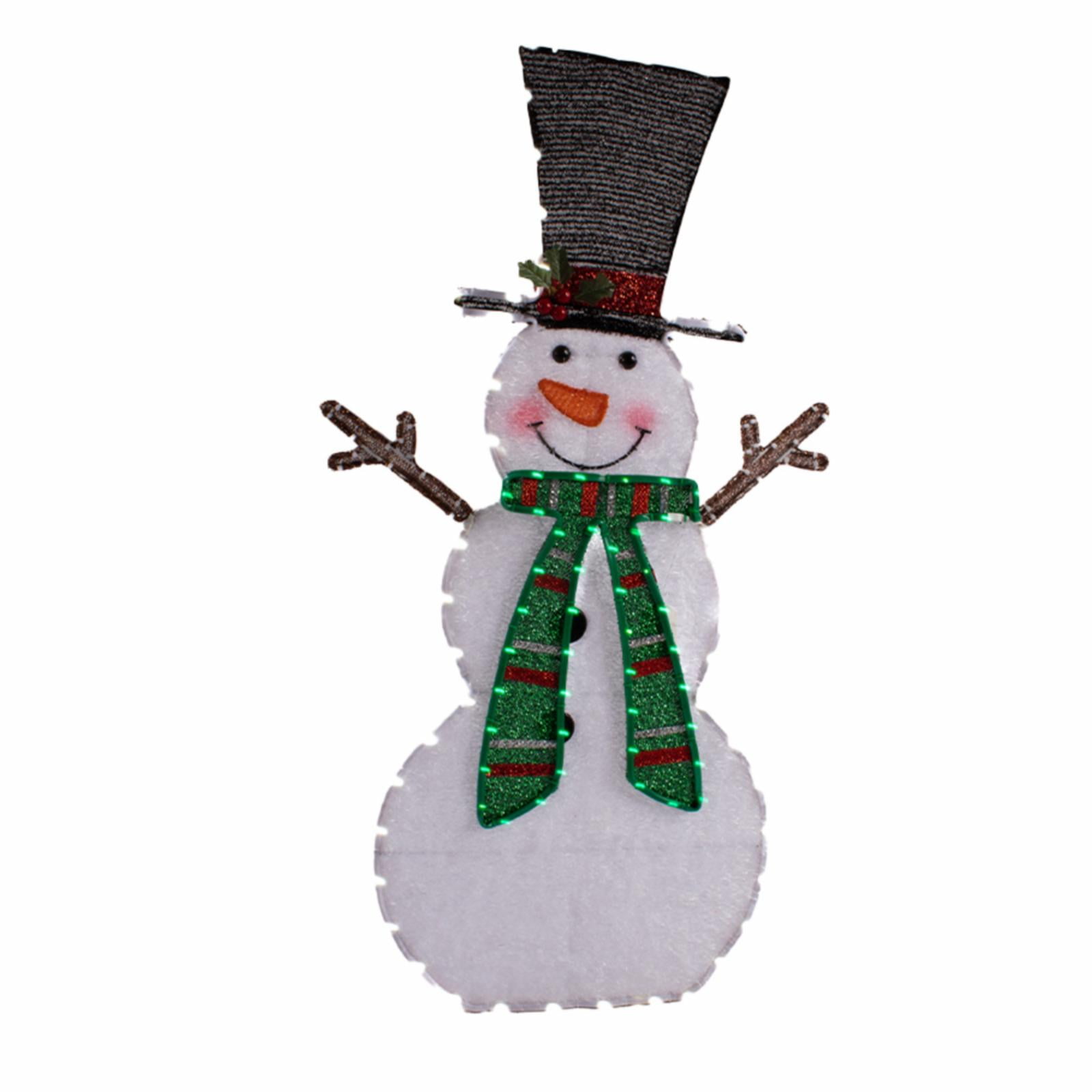 38 in. Lighted LED Top Hat Green Scarf Snowman, Multi Color