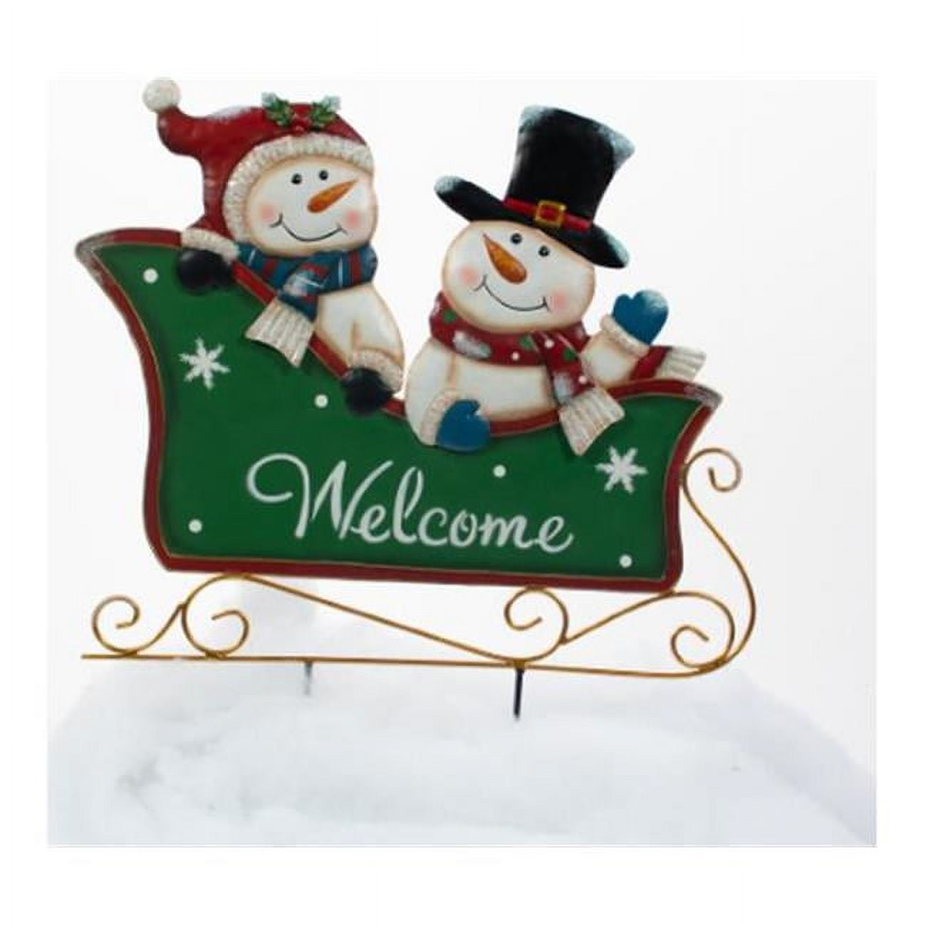 29 in. Snowmen in Sleigh Yard Art Stake - Multi Color