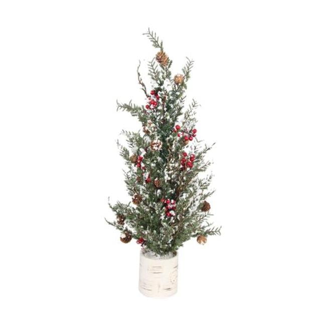 24 in. Tree with Red Berries & Pine Cones in Birch Base