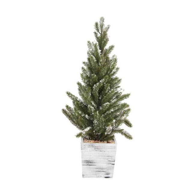 24 in. Snowy Tree in White Wooden Pot