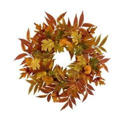 24 in. Embrace Wreath with Ruscus & Oak Leaves - Yellow & Orange