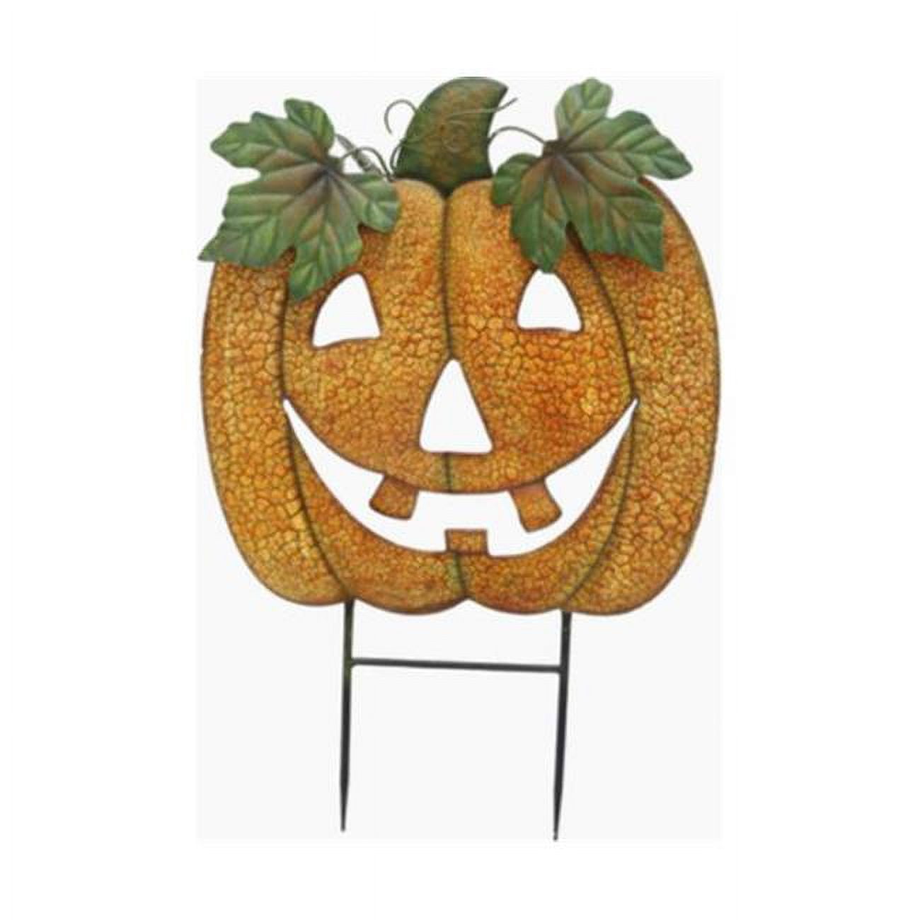 35 in. Pumpkin Metal Stake - Yellow & Orange - Green