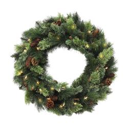 24 in. Killington Wreath with 50 LED Warm White Lights