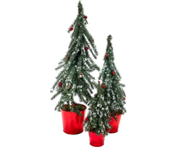 Flocked Alpine Tabletop Tree Set - Winter Green - 3 Pieces - Rustic Charm