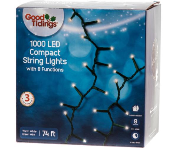 G48 9957605X LED Compact Twinkle 8-Function String Lights, Cool White