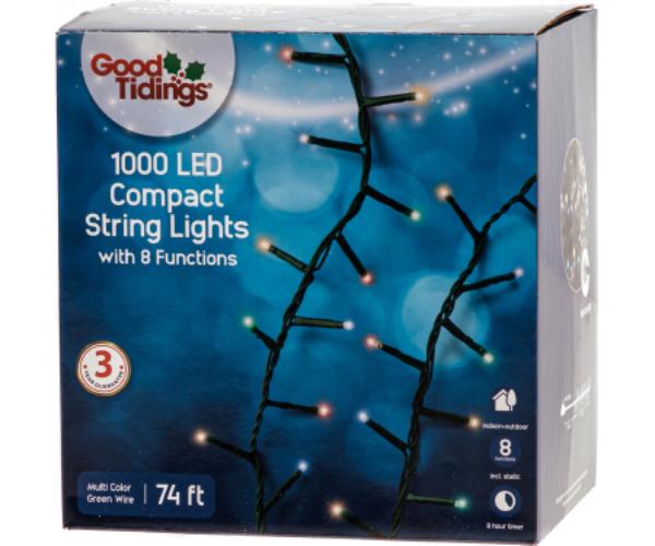 G48 9957612X LED Compact Twinkle 8-Function String Lights, Multi Color