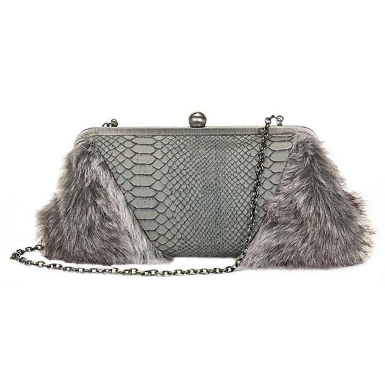 Picture of Aryana Yasi-2-grry Snake Print Leather Fur Clutch Women Purse&#44; Gray