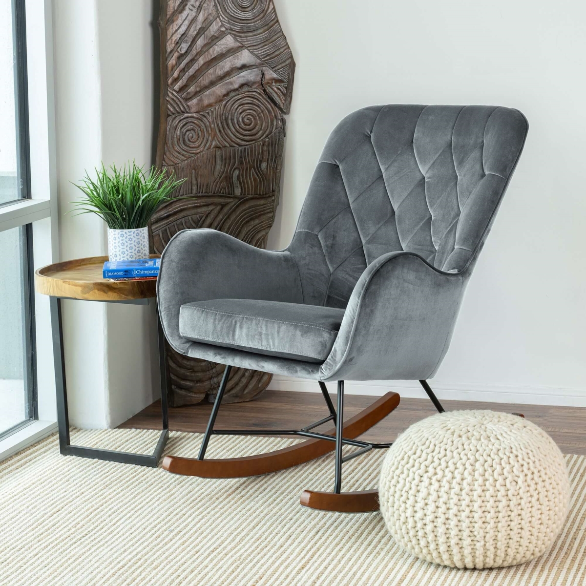 Picture of Ashcroft Furniture RCH01900401 Hannah Mid Century Modern Rocking Chair&#44; Dark Gray