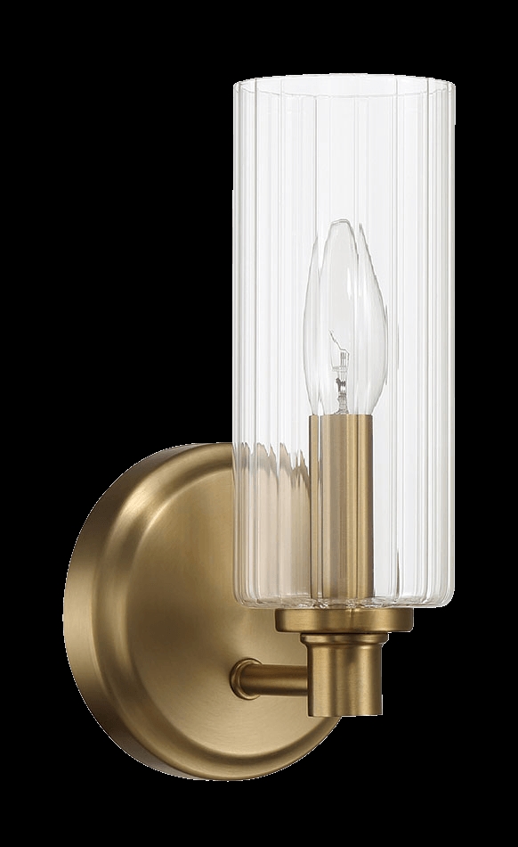 Picture of Ashcroft Furniture WLL03900301 Jardin Single Light Wall Sconce with Clear Ribbed Glass&#44; Satin Brass