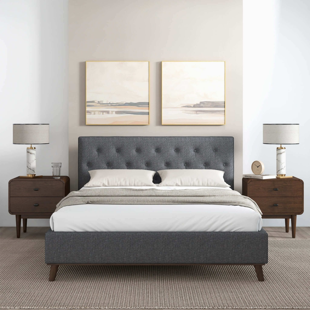 Picture of Ashcroft Furniture BED00500302 Graceville Fabric Platform Bed&#44; Gray King Size