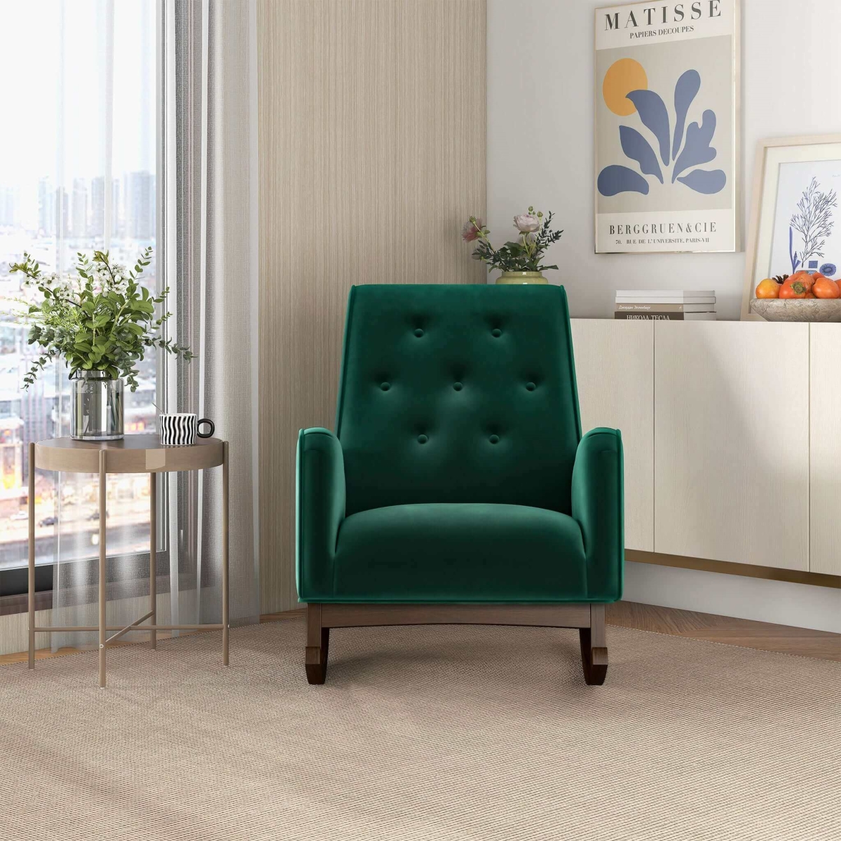 Picture of Ashcroft Furniture RCH00500503 Demetrius Velvet Solid Wood Rocking Chair&#44; Green