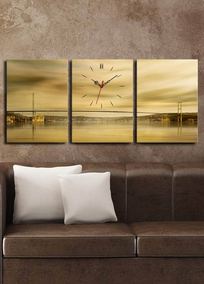 228CLA2696 15.75 x 1.18 x 37.8 in. 3P3040CS-34 Decorative Canvas Wall Clock - Multi Color - 3 Piece