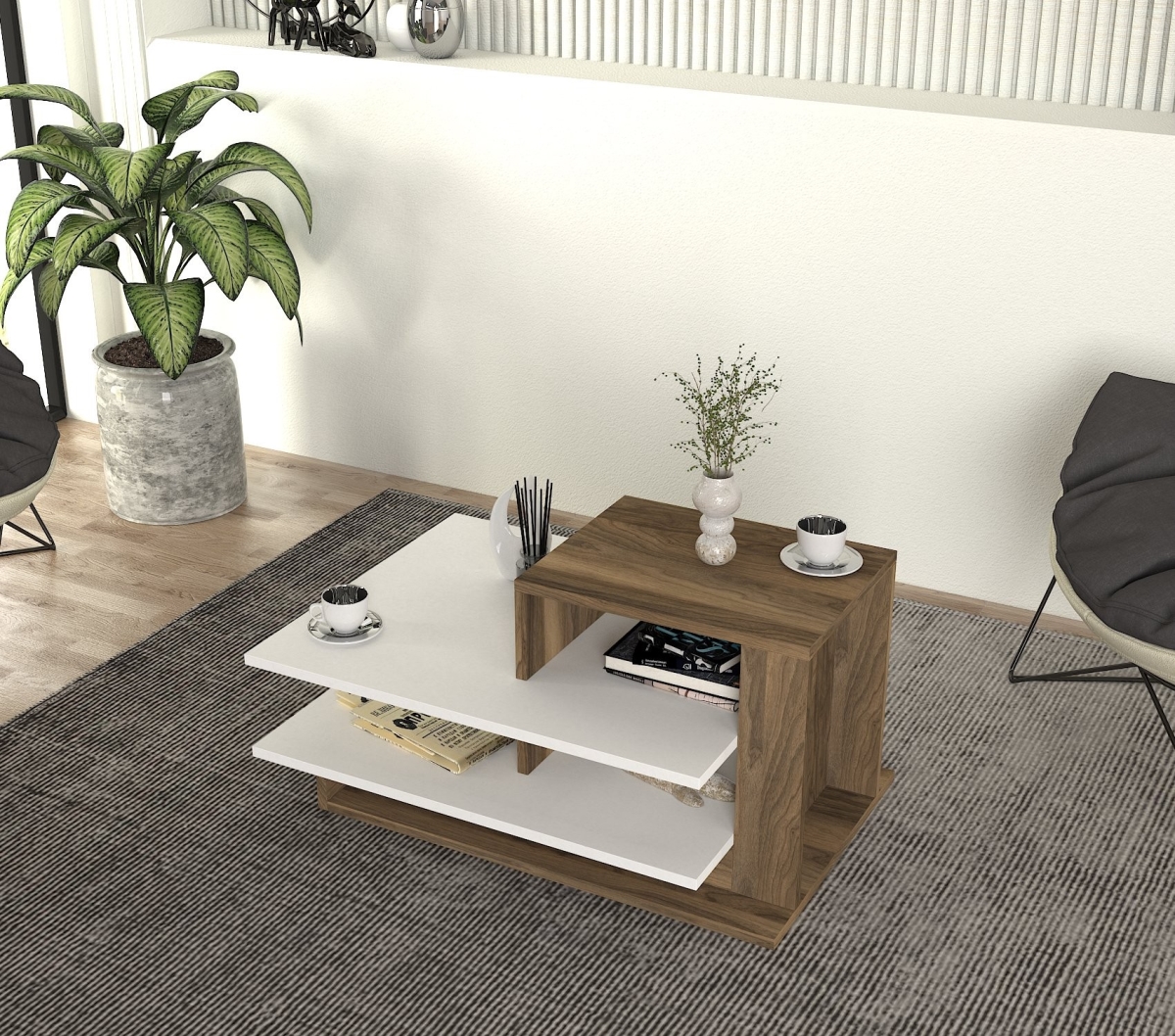 731WAT2819 23.62 x 17.17 x 33.39 in. Venus Coffee Table - White & Walnut