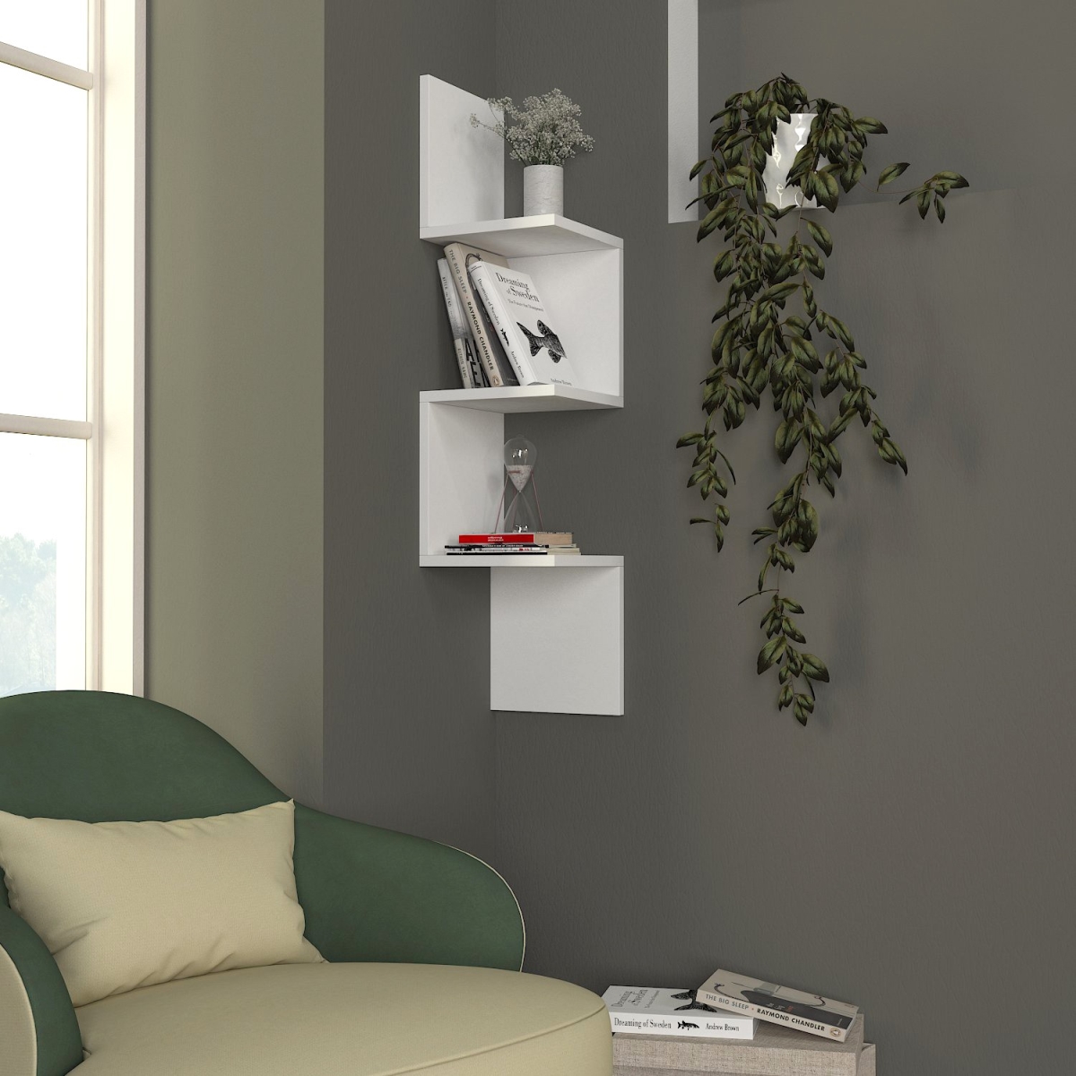 756FRN1616 9.84 x 41.5 x 9.84 in. Corner Wall Shelf - White