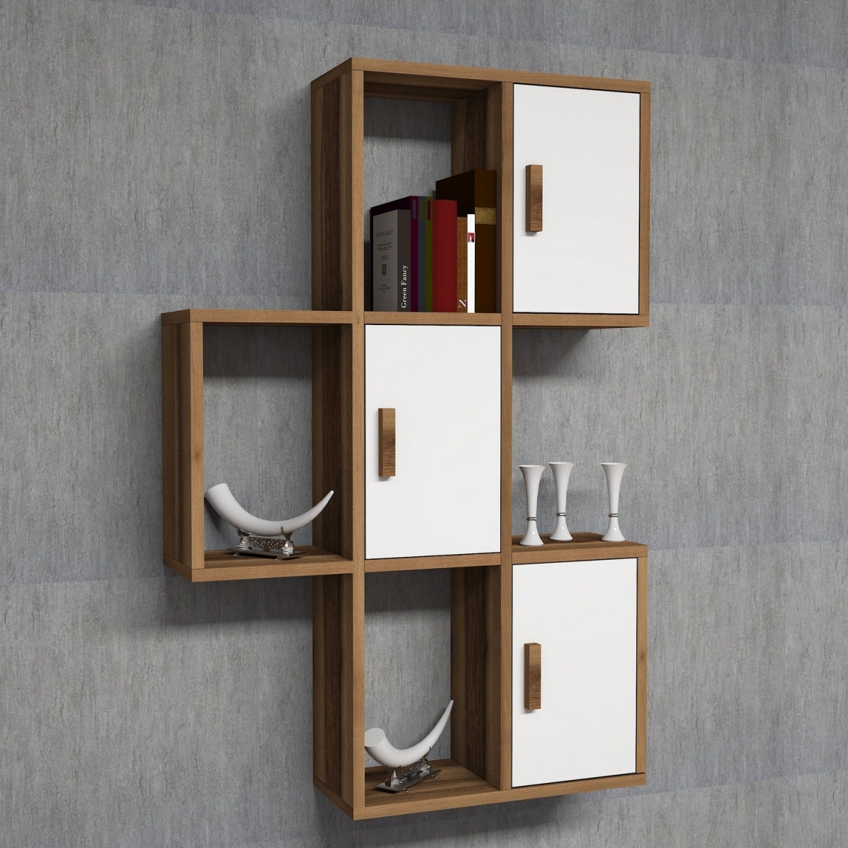845HCT1601 7.87 x 44.33 x 19.69 in. Flora Wall Shelf - Walnut & White