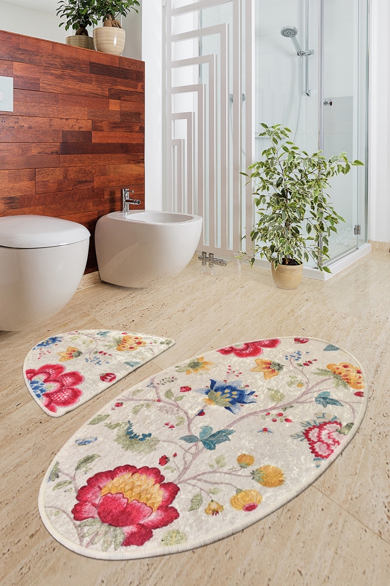 359CHL2111 Arya Oval Bathmat Set, Multi Color - 2 Piece