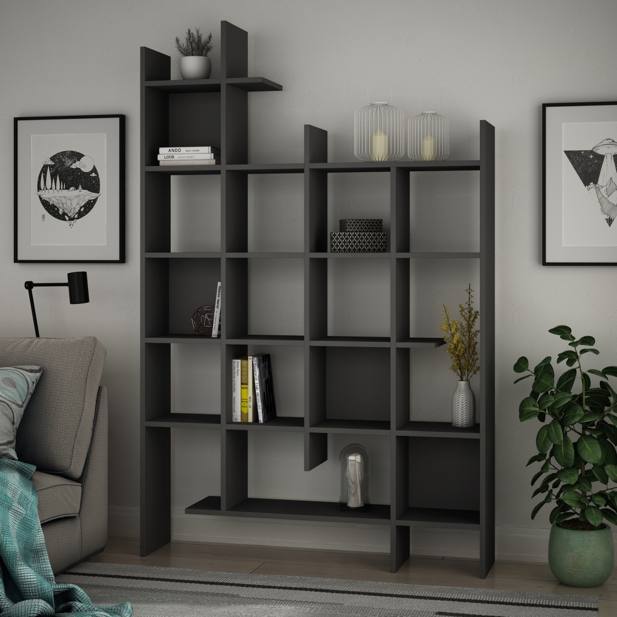 855DTE3694 10.04 x 74.02 x 48.03 in. Manco Bookshelf - Anthracite