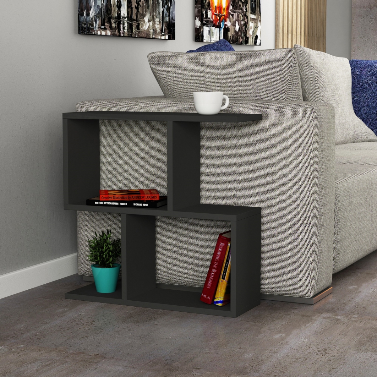 855DTE2873 7.87 x 23.62 x 23.62 in. 100 Percent Melamine Modern Side Table, Anthracite