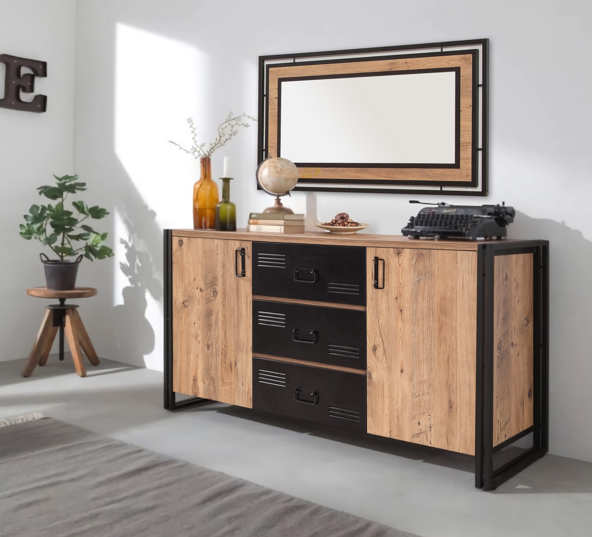 863SPH3907 17.72 x 31.5 x 62.99 in. Cosmo Rio Console - Atlantic Pine & Black