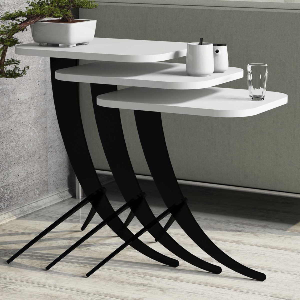 845HCT2842 23.62 x 17.72 x 13.78 in. Pion Nesting Table - White - 3 Piece