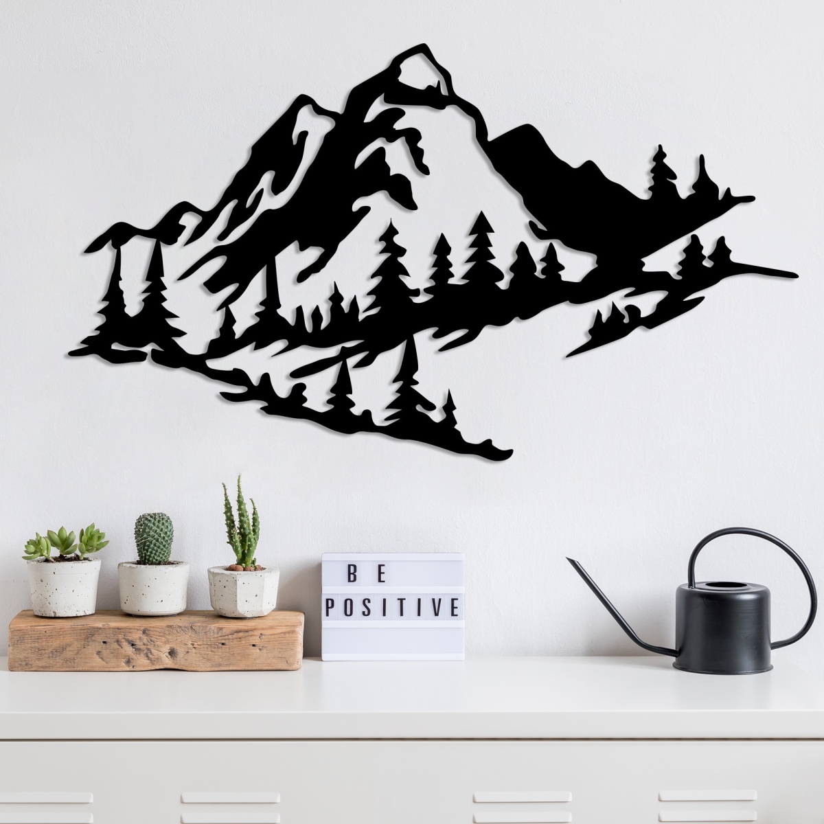 891TNL1765 27.56 x 0.059 x 15.75 in. Mountain 2 Decorative Metal Wall Accessory - Black