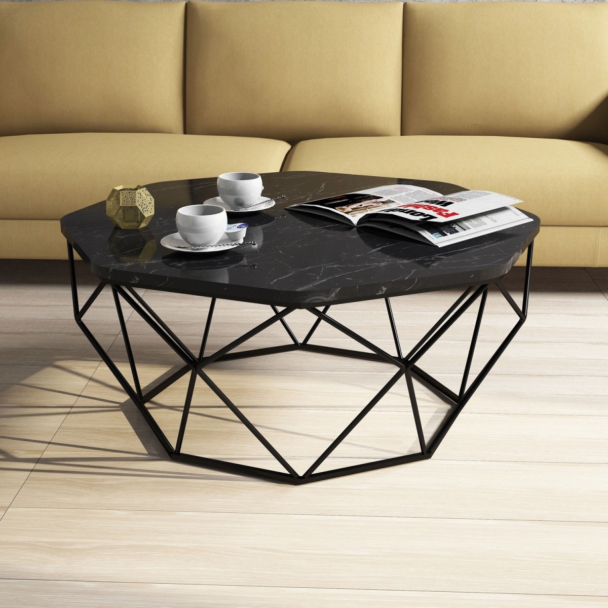845HCT2859 35.43 x 14.96 x 35.43 in. Diamond Coffee Table - Black Marble